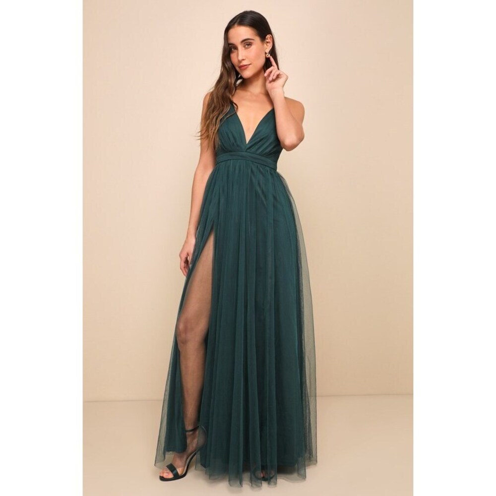 Lulus Rare Beauty Hunter Green Tulle Backless Maxi Dress - Size L